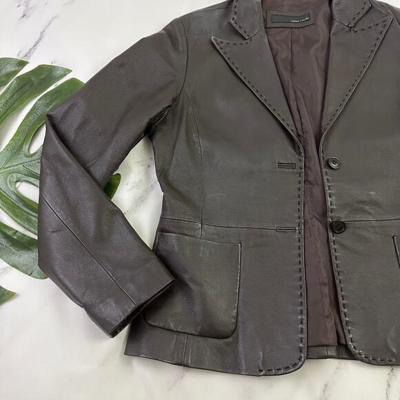 More & More Womens Vintage Y2k Leather Jacket Size 38 M Dark Brown Blazer - Picture 4 of 12